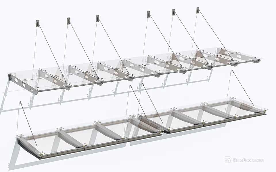 Contemporary Outdoor Awning With Sturdy Metal Frame And Clear Glass Panels 3d model 