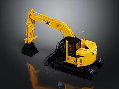 DEVEL Yellow Excavator Construction Vehicle with Tracked Undercarriage and Front Bucket 3d model