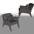 Modern Single Sofa In Gray And Black With Plaid Pattern Decorative Pillow Design 3d model