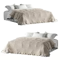 Modern Double Bed with Linen Bedspread and White Pillows in Neutral Toned Bedroom Interior