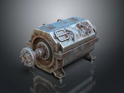 Rusted Electric Motor With Metal Casing Shaft And Stable Base Industrial Machinery Component 3d model