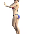 Woman in Bikini With Purple and Pink Top and Green Bottom on White Background