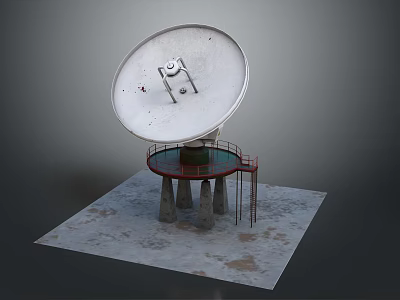 Large Parabolic Antenna Building With Red Circular Structure Stone Pillar Supports On Square Platform 3d model