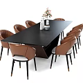 Modern Dining Table Set With Black Table Brown Chairs And Decorative Vase 3d model