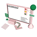 Interactive Zone with Lost And Found Traffic Light Green Sphere Pink Pole And ENTER Sign 3d model