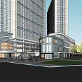 Modern Commercial Complex With Two Tower Design And Glass Facade Retail Space 3d model
