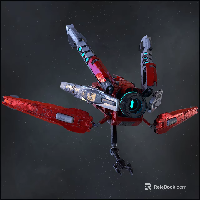 Advanced Red Mechanical Robot With Multiple Arms And Blue Core 3d model