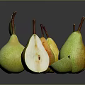 Fresh Colorful Pears Whole And Sliced On Dark Background With Green Yellow Red Hues