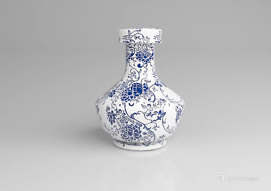 Traditional Blue and White Ceramic Vase With Intricate Floral Patterns Design 3d model 
