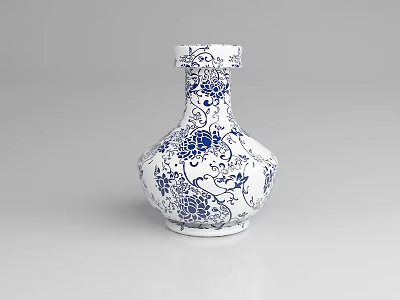 Traditional Blue and White Ceramic Vase With Intricate Floral Patterns Design 3d model