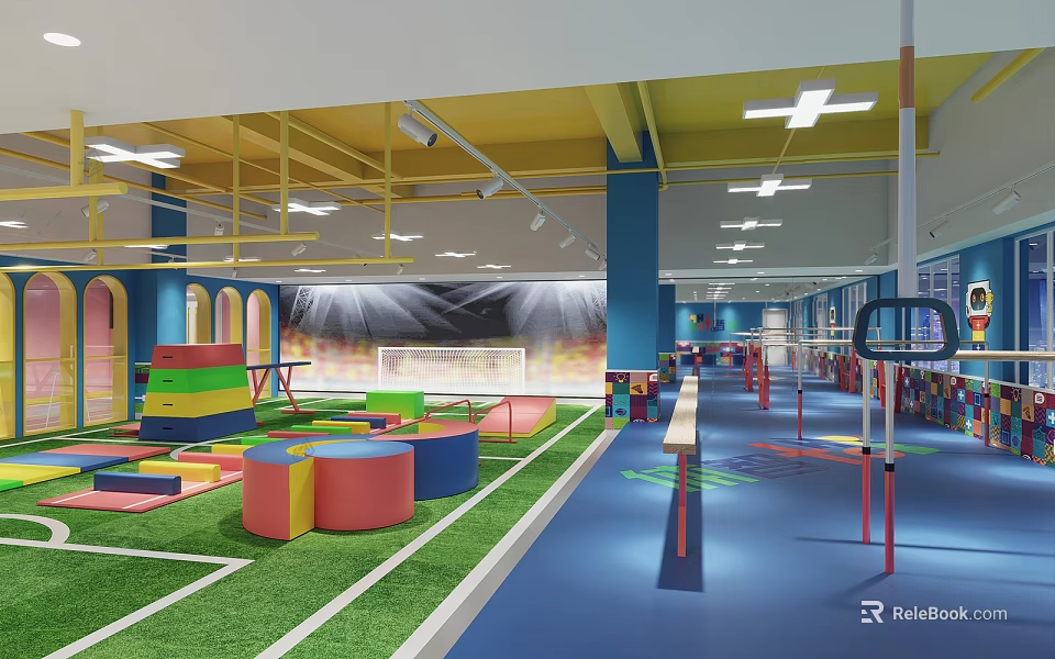 Indoor Kids Sports Fitness Playground With Colorful Equipment Track And Mats 3d model 