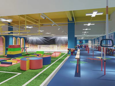 Indoor Kids Sports Fitness Playground With Colorful Equipment Track And Mats 3d model