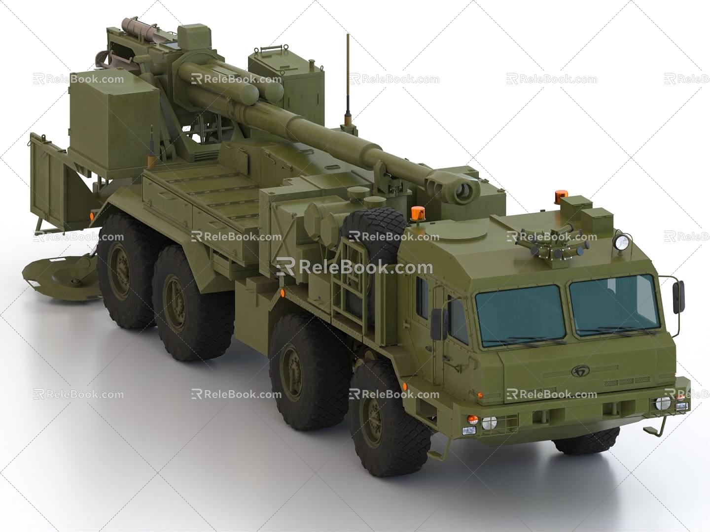 Military truck missile vehicle missile launch vehicle rocket launcher vehicle howitzer vehicle weapons military material 3d model