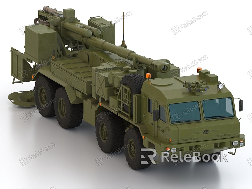 Military truck missile vehicle missile launch vehicle rocket launcher vehicle howitzer vehicle weapons military material model