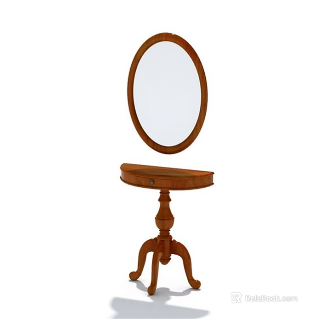 Classic Wooden Dressing Table With Oval Mirror And Carved Pedestal Base 3d model 