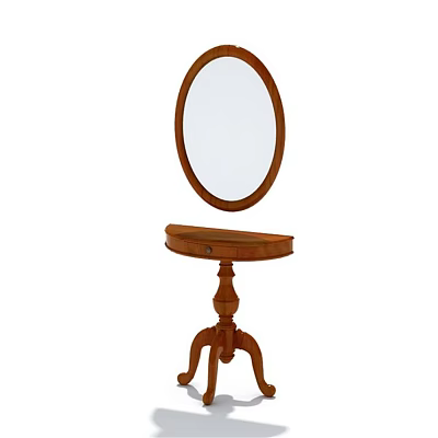 Classic Wooden Dressing Table With Oval Mirror And Carved Pedestal Base 3d model