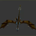 Mythical Dragon With Brown Wings And Blue Horns Standing On Gray Background With Reflection