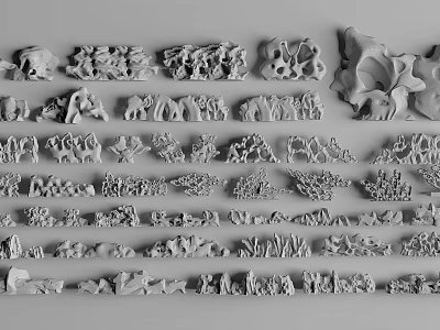Natural Stone Wood Carvings with Various Shapes Textures Neatly Arranged Displaying Natural Details 3d model