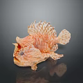 Orange Striped Aquatic Animal With Frilly Fins On Dark Reflective Surface