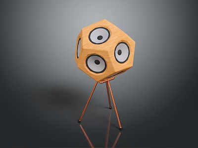 Creative Orange Polyhedron Computer Speaker With Circular Units On Tripod Stand 3d model