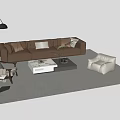 Brown Sofa and White Coffee Table Set with Pillows Floor Lamp Armchair Gray Rug