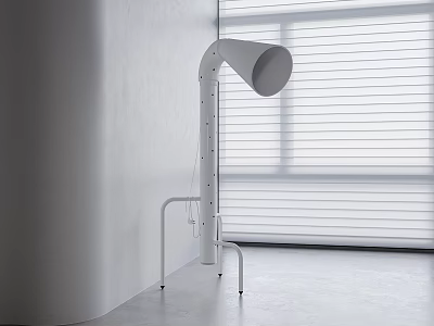Modern Minimalist Floor Lamp With White Curved Lampshade And Metal Stand In Interior Space 3d model
