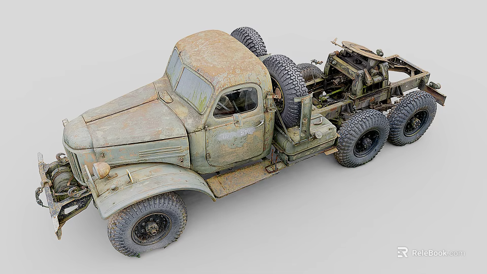 Vintage Rusty Military Style Utility Truck With Worn Body And Multiple Wheels 3d model 