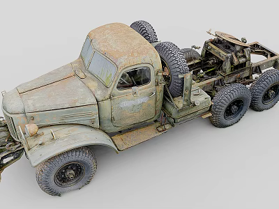 Vintage Rusty Military Style Utility Truck With Worn Body And Multiple Wheels 3d model