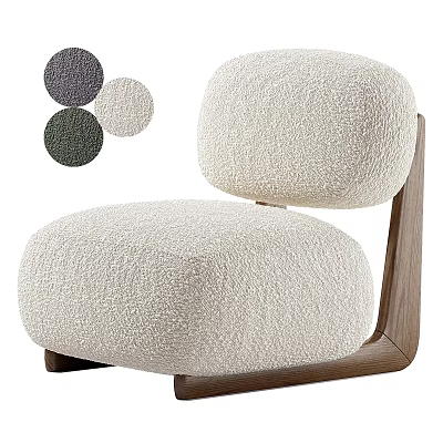 Cozy Cream Fluffy Single Chair With Wooden Frame And Color Options 3d model