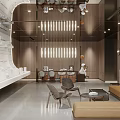 Modern Bar Interior Design With Hanging Lights Wooden Panels And Cozy Sofa Seats