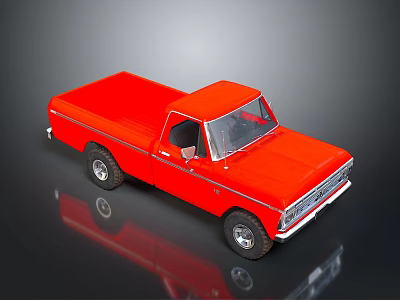 Classic Red Single Cab Pickup Truck With Shiny Surface And Reflection 3d model