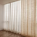 Light Filtering Sheer Curtains In White And Beige For Bright Room With Wooden Floor