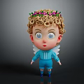Cute Game Movie Character With Curly Hair Flower Crown And White Wings