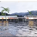 Modern Detached Villa With Palm Trees Waterfront View White Exterior Circular Windows