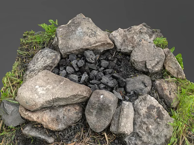 Natural Garden Ornament With Stone Circle Charcoal Center And Green Grass 3d model
