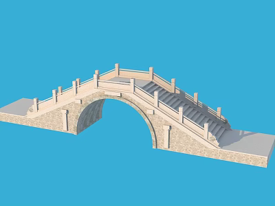 Traditional Stone Arch Bridge With Stone Steps And Balustrades Structure 3d model