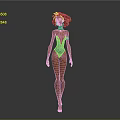 3D Female Model Wearing Blue Bodysuit With Curly Hair And Necklace