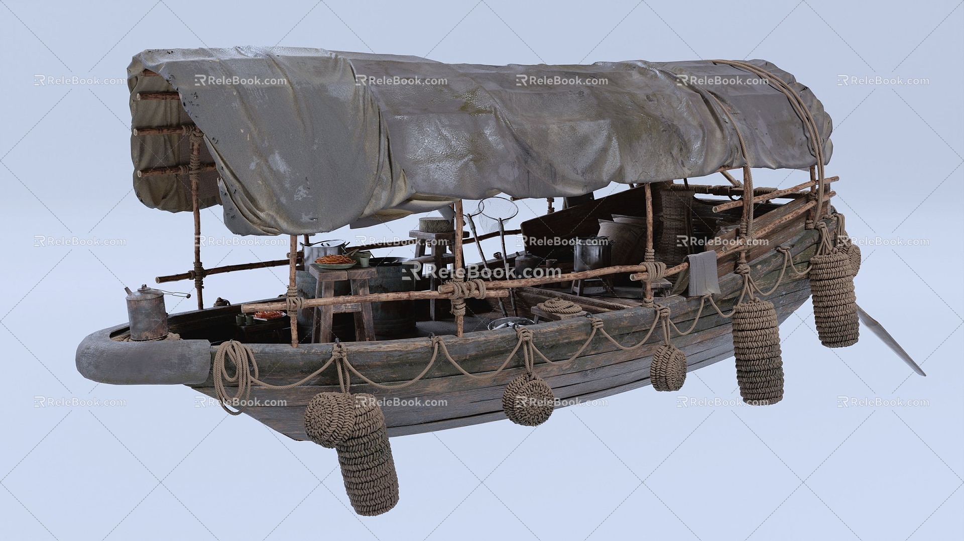 Fishing boat wooden boat big boat 3d model