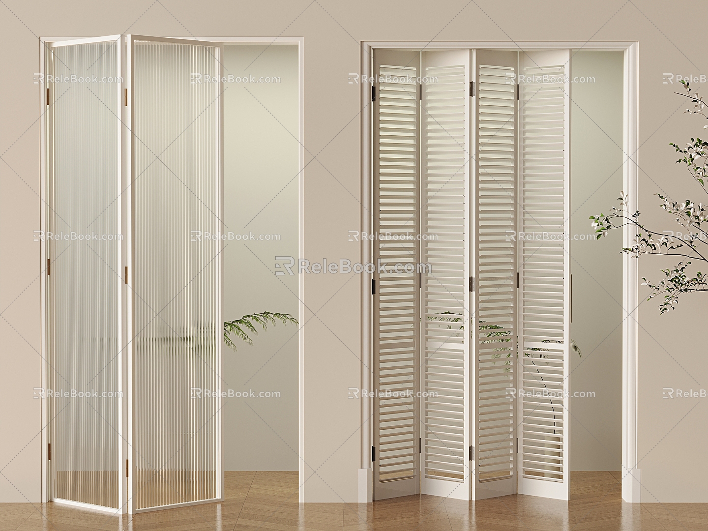 Changhong glass folding door shutter grille folding door cream air partition door sliding door folding door 3d model