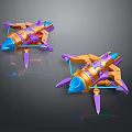 Futuristic Cosmic Spaceship Model With Purple Gold Blue Accents And Detailed Aerodynamic Design