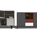 Modern Entryway Cabinet And Side Storage Unit With Gray Finish And Red Interior Design