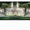 Luxurious Banquet Hall Setup With Hanging Greenery Chandeliers Round Tables And Soft Lighting