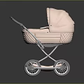 Elegant Pink Baby Stroller With Canopy Quilted Seat Chrome Frame And Floral Decoration