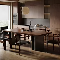 Modern Restaurant Interior With Wooden Dining Table Black Chairs And Pendant Light