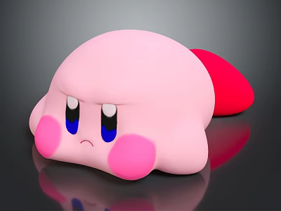 Cute Pink Round Character With Big Eyes Pink Cheeks And Sad Expression On Reflective Surface 3d model