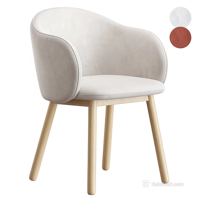 Light Beige Fabric Upholstered Single Chair With Curved Backrest And Wooden Legs Modern Design 3d model 