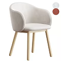 Light Beige Fabric Upholstered Single Chair With Curved Backrest And Wooden Legs Modern Design