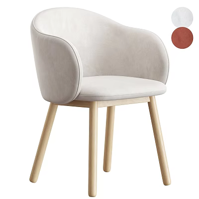 Light Beige Fabric Upholstered Single Chair With Curved Backrest And Wooden Legs Modern Design 3d model