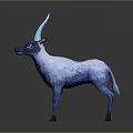 Mythical Fantasy Game Movie Character With Shiny Blue Antlers White Blue Fur