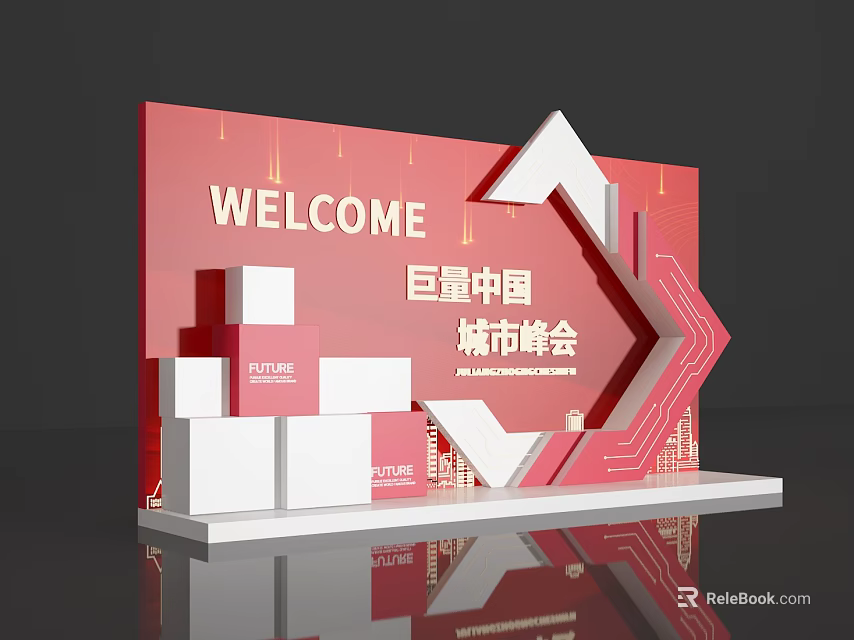 Photo Check-in Spot For Juda China City Summit With Red Background 3D Design Welcome Sign 3d model 